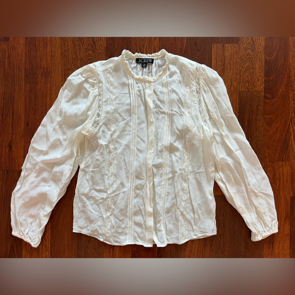 J. Crew Women’s Lace trim pintuck top in crepe Size 00